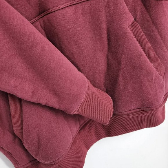 Athleta Solstice Hoodie Small Maple Red Reversible Sherpa Sweatshirt Thumb Holes - Picture 6 of 13
